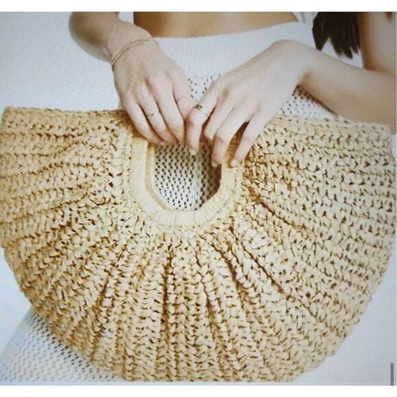 Ramla Handbags - NEW Ramla Woven Tan Crochett Rafia Clutch